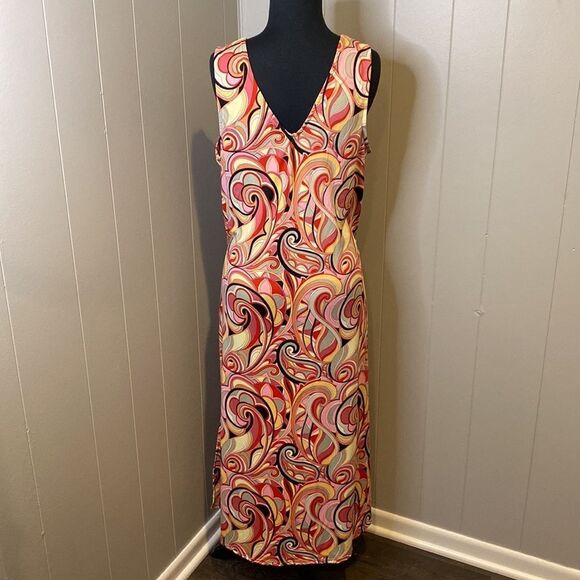Jade by Jane 1XL Maxi Dress Sleeveless Abstract Design Waist Tie - Picture 4 of 7